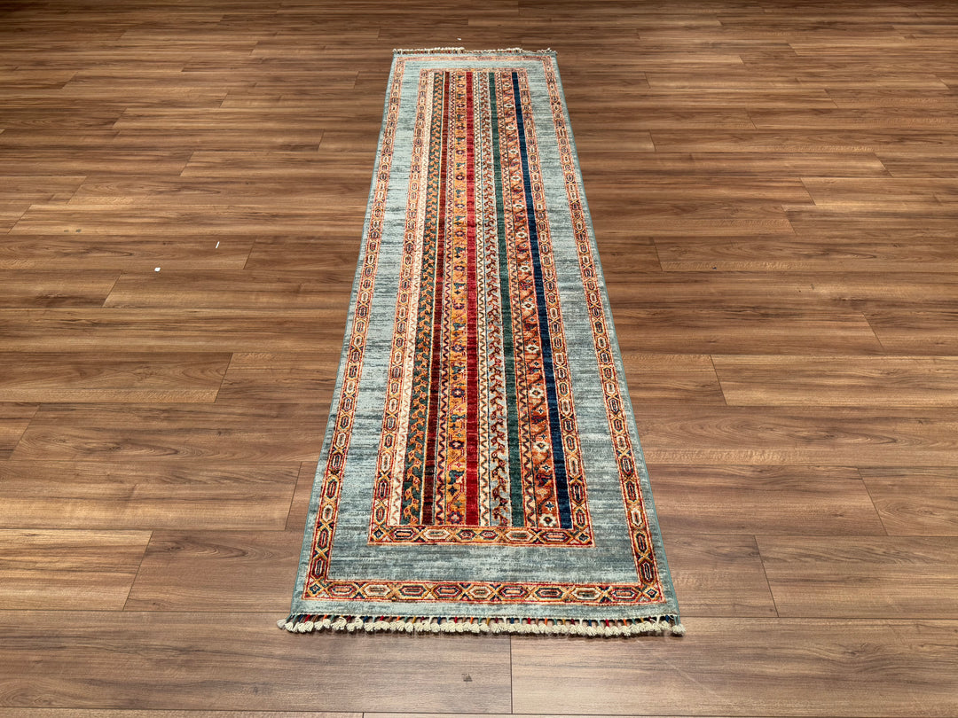 Shawl Original Hand Woven Runner Blue Vegetable Dyed Wool Carpet 0.81x290 2.35 Square Meters -2x9 ft