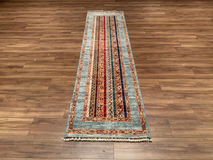 Shawl Original Hand Woven Runner Blue Vegetable Dyed Wool Carpet 0.81x290 2.35 Square Meters -2x9 ft