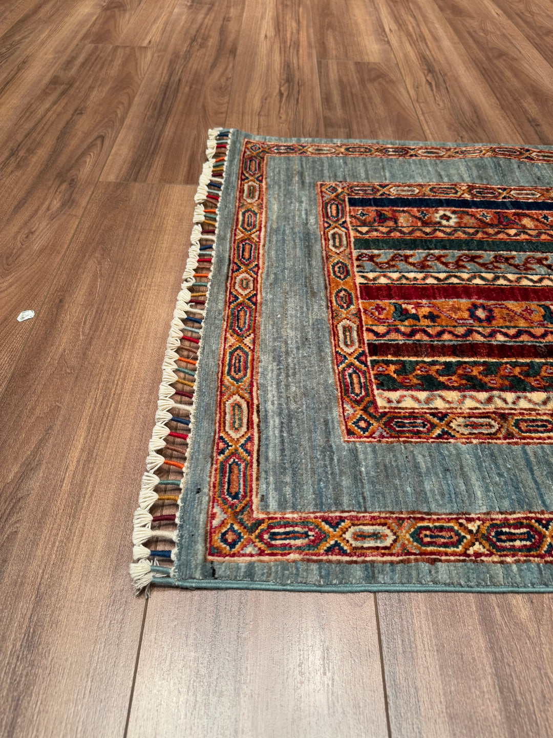 Shawl Original Hand Woven Runner Blue Vegetable Dyed Wool Carpet 0.81x290 2.35 Square Meters -2x9 ft