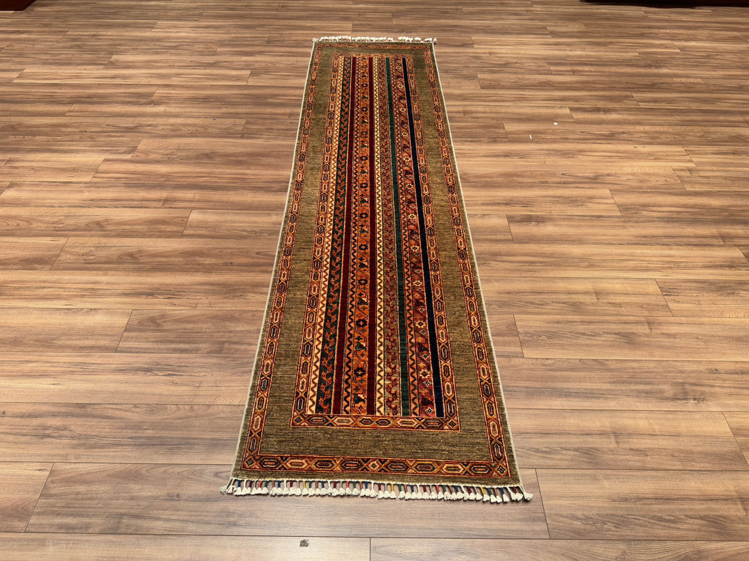 Shawl Original Hand Woven Runner Brown Vegetable Dyed Wool Carpet 0.79x297 2.35 Square Meters -2x9 ft