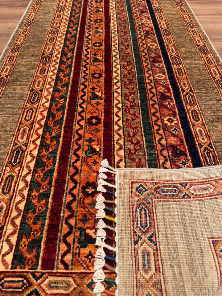 Shawl Original Hand Woven Runner Brown Vegetable Dyed Wool Carpet 0.79x297 2.35 Square Meters -2x9 ft