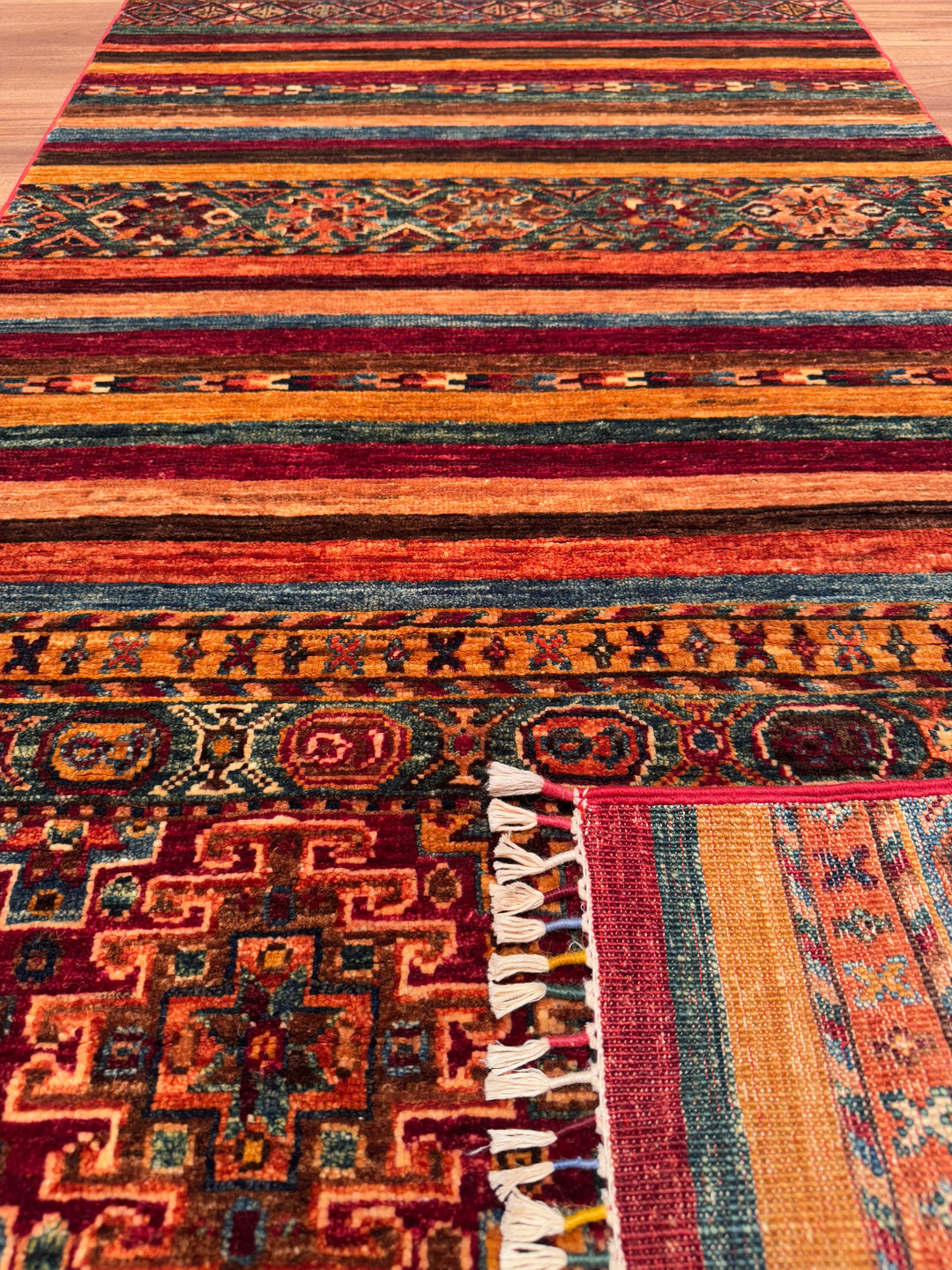 Khorjin Original Hand Woven Runner Multi Vegetable Dyed Wool Carpet 0.81x323 2.62 Square Meters - 2x10 ft