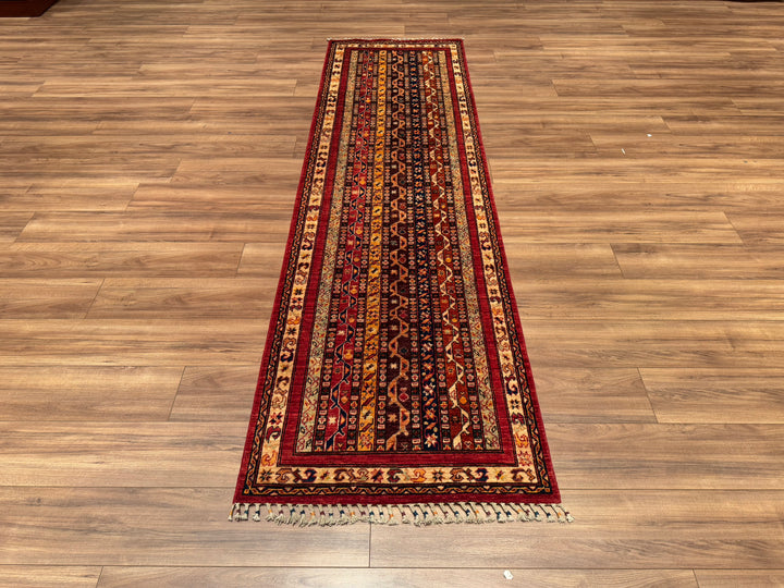 Shawl Original Hand Woven Runner Red Vegetable Dyed Wool Carpet 0.81x287 2.32 Square Meters -2x9 ft