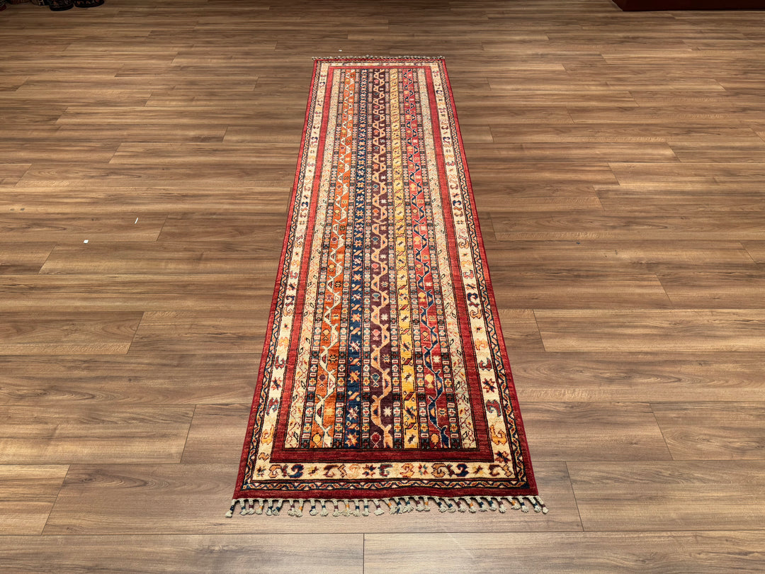 Shawl Original Hand Woven Runner Red Vegetable Dyed Wool Carpet 0.81x287 2.32 Square Meters -2x9 ft