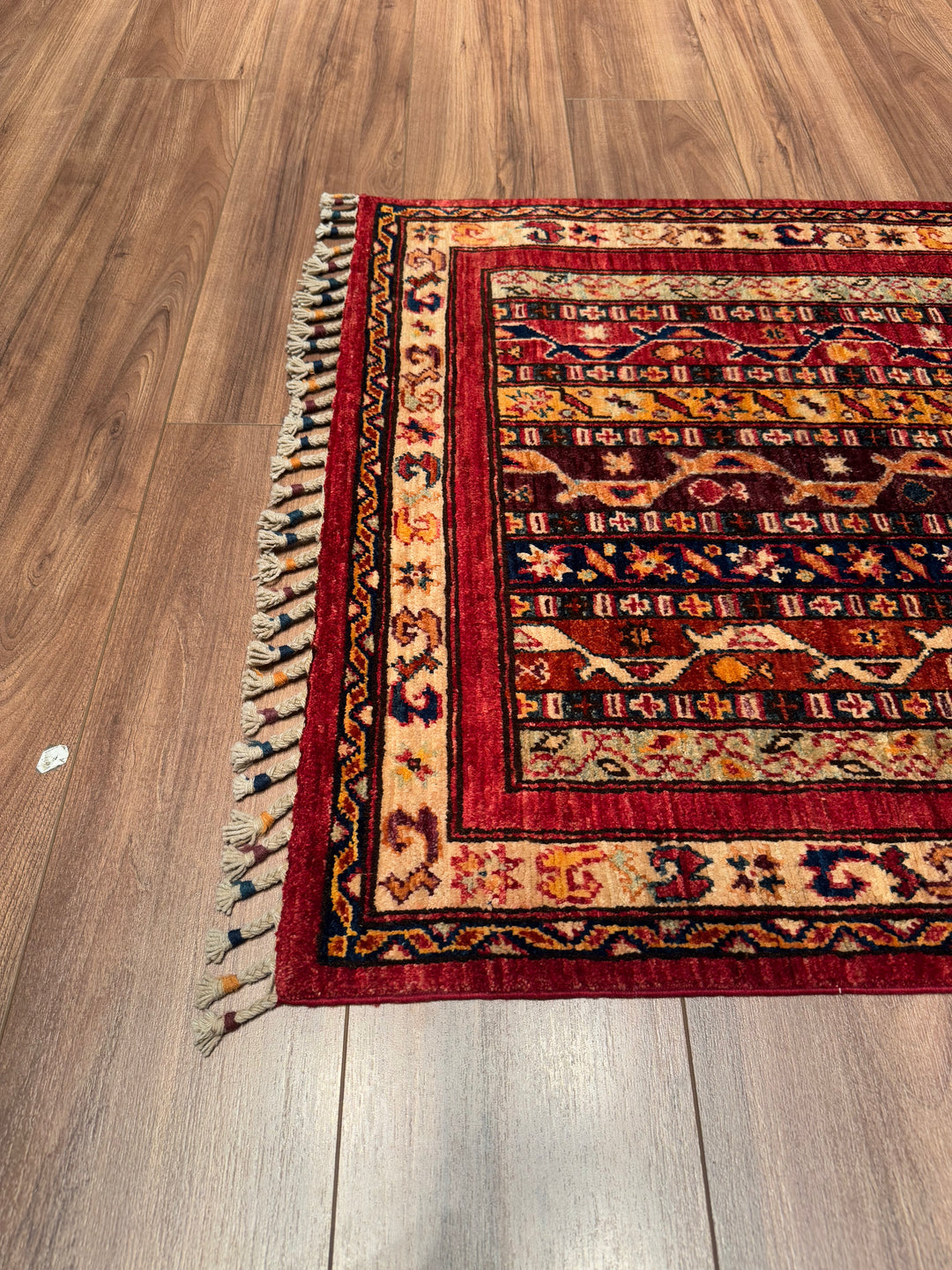 Shawl Original Hand Woven Runner Red Vegetable Dyed Wool Carpet 0.81x287 2.32 Square Meters -2x9 ft