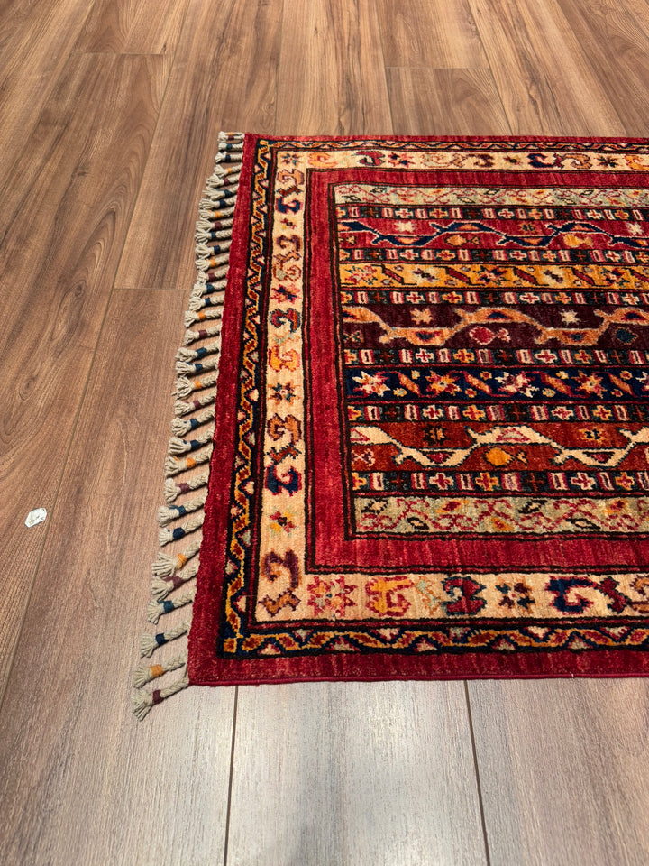 Shawl Original Hand Woven Runner Red Vegetable Dyed Wool Carpet 0.81x287 2.32 Square Meters -2x9 ft