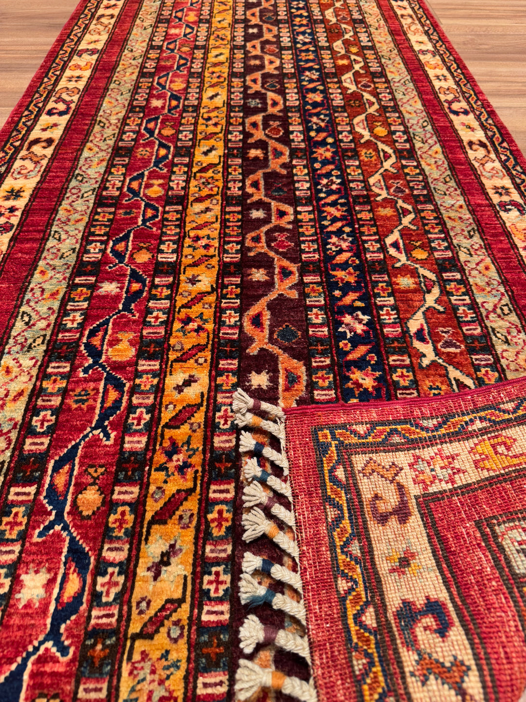 Shawl Original Hand Woven Runner Red Vegetable Dyed Wool Carpet 0.81x287 2.32 Square Meters -2x9 ft