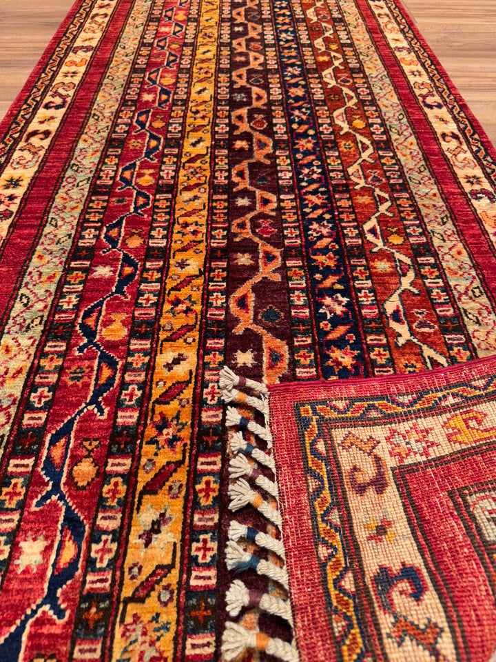 Shawl Original Hand Woven Runner Red Vegetable Dyed Wool Carpet 0.81x287 2.32 Square Meters -2x9 ft