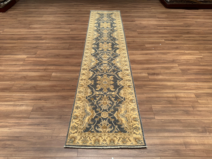 Uşak Original Hand Woven Runner Gray Cream Vegetable Dyed Wool Carpet 0.76x346 2.66 Square Meters - 2x11 ft