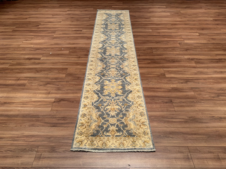 Uşak Original Hand Woven Runner Gray Cream Vegetable Dyed Wool Carpet 0.76x346 2.66 Square Meters - 2x11 ft