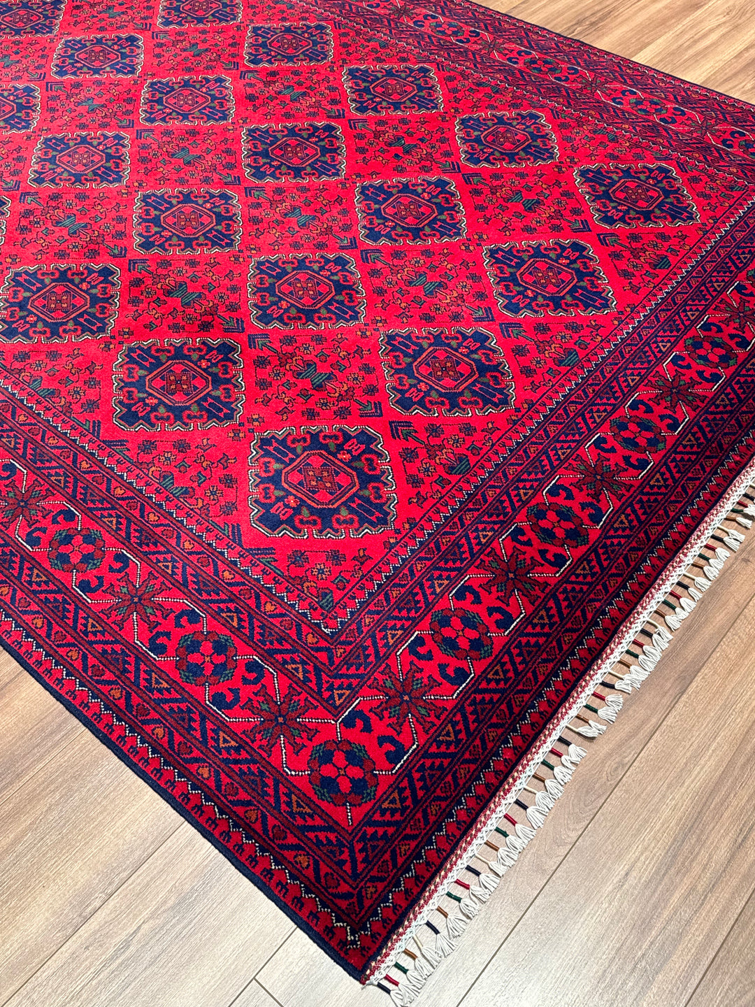 سجادة أفغانية من هامياب، منسوجة يدويًا بصوف مصبوغ بصبغة الجذور، مقاس 197×296، 5.83 متر مربع - 6×10 قدم