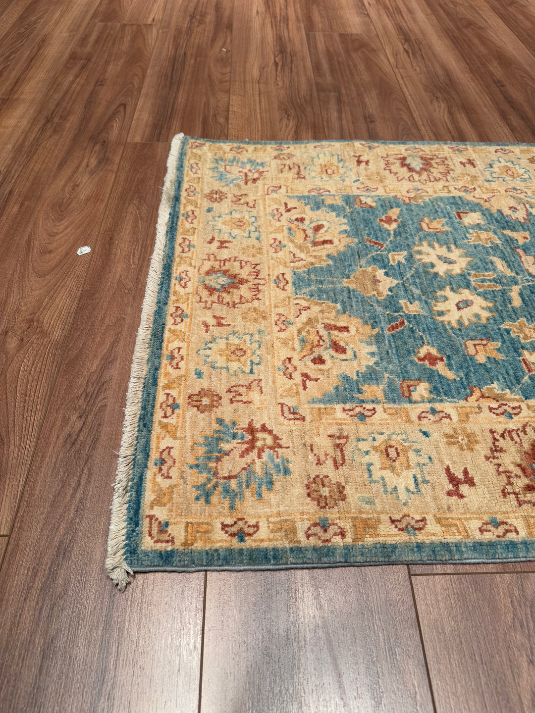 Uşak Original Hand Woven Runner Blue Cream Vegetable Dyed Wool Carpet 0.78x214 1.67 Square Meters - 2x7 ft