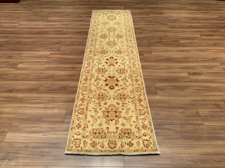 Uşak Original Hand Woven Runner Cream Vegetable Dyed Wool Carpet 0.79x296 2.34 Square Meters - 2x10 ft