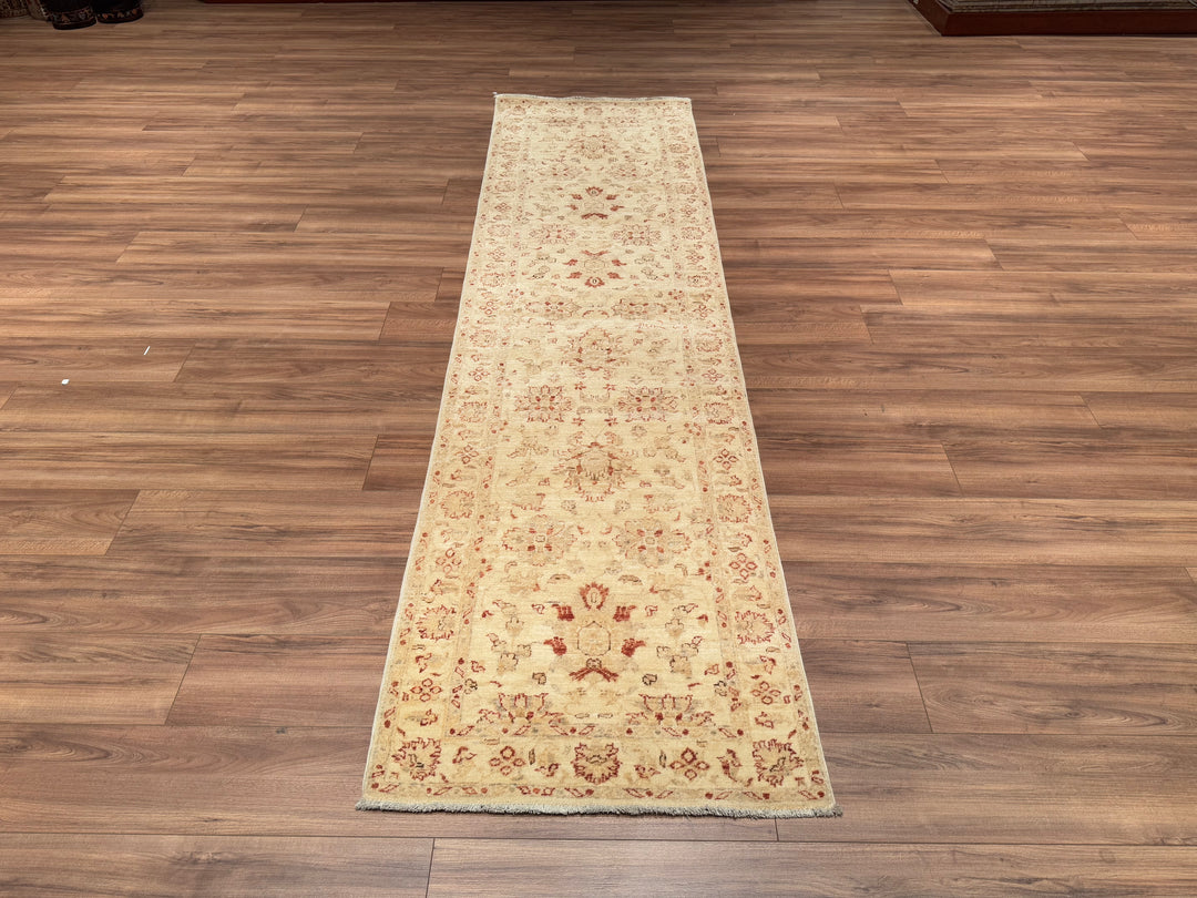 Uşak Original Hand Woven Runner Cream Vegetable Dyed Wool Carpet 0.79x296 2.34 Square Meters - 2x10 ft