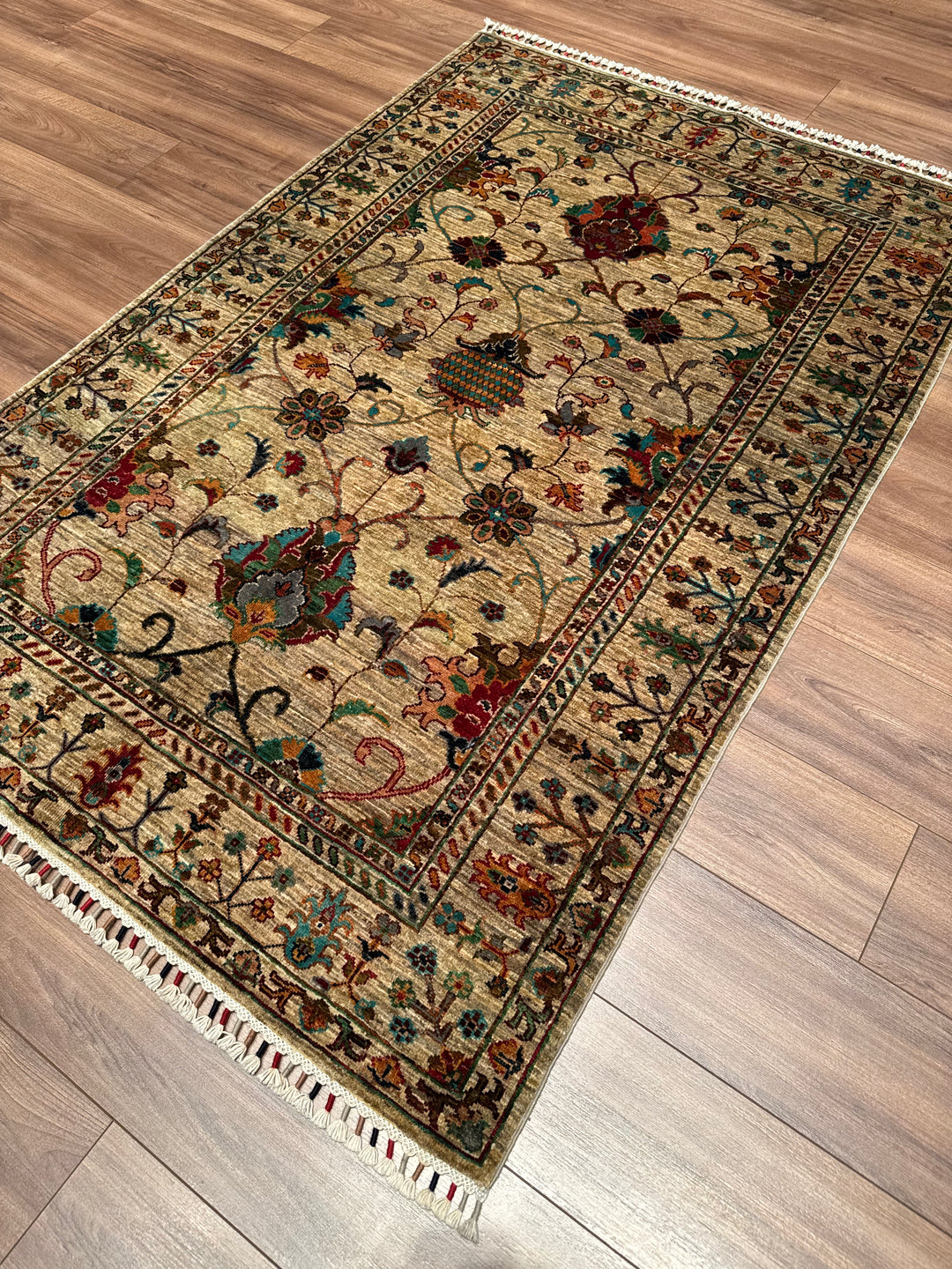 Sultani Binbirgece Original Hand-Woven Beige Vegetable Dyed Wool Carpet 126x188 2.37 Square Meters - 4x6 ft