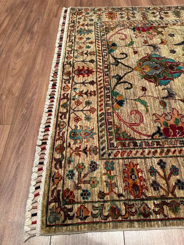 Sultani Binbirgece Original Hand-Woven Beige Vegetable Dyed Wool Carpet 126x188 2.37 Square Meters - 4x6 ft