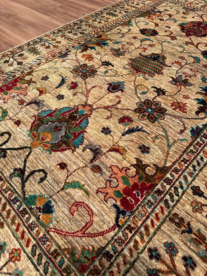 Sultani Binbirgece Original Hand-Woven Beige Vegetable Dyed Wool Carpet 126x188 2.37 Square Meters - 4x6 ft