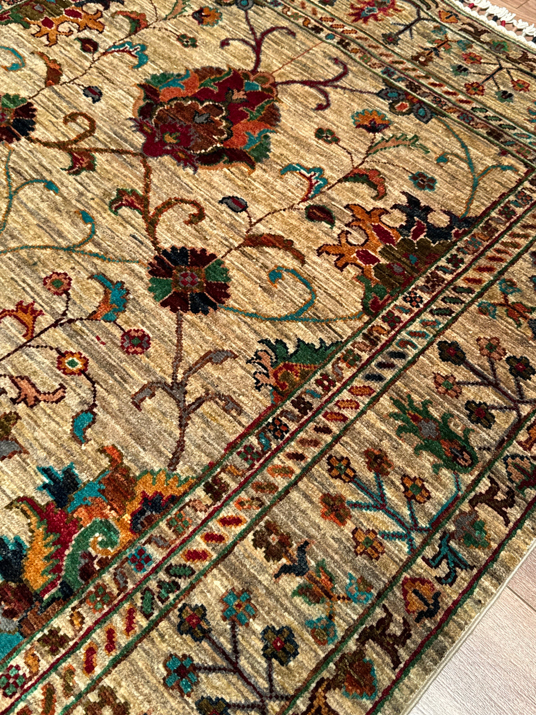 Sultani Binbirgece Original Hand-Woven Beige Vegetable Dyed Wool Carpet 126x188 2.37 Square Meters - 4x6 ft