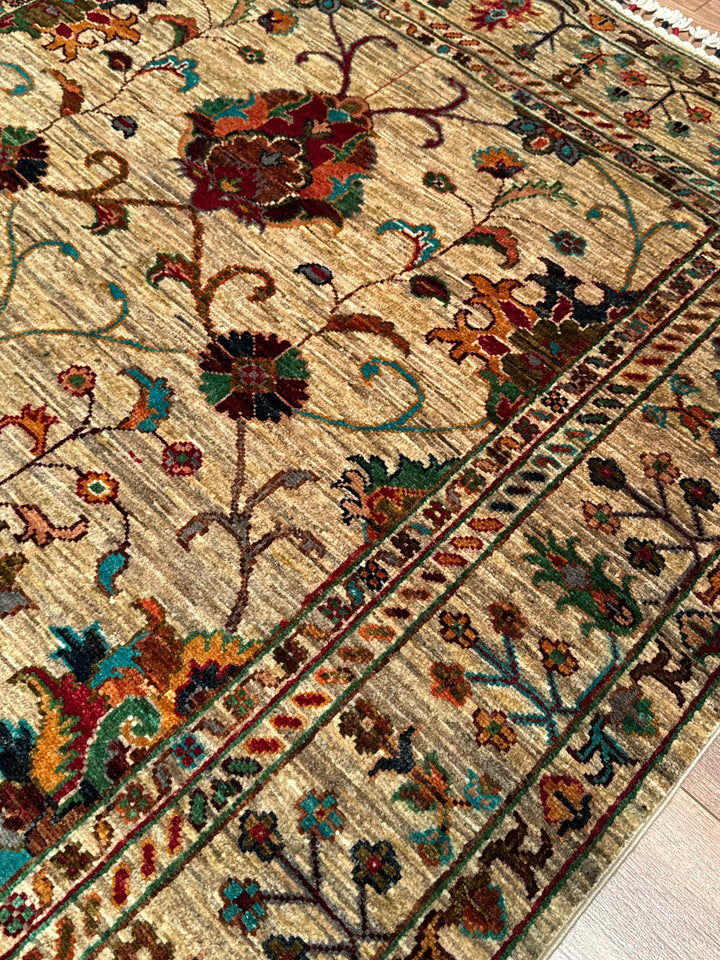 Sultani Binbirgece Original Hand-Woven Beige Vegetable Dyed Wool Carpet 126x188 2.37 Square Meters - 4x6 ft