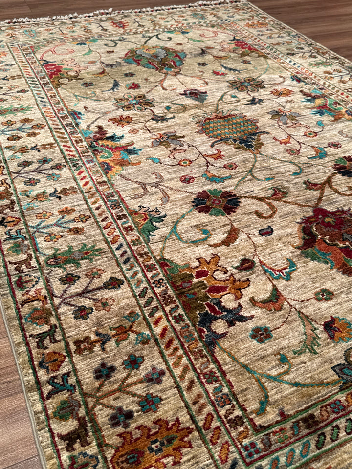 Sultani Binbirgece Original Hand-Woven Beige Vegetable Dyed Wool Carpet 126x188 2.37 Square Meters - 4x6 ft
