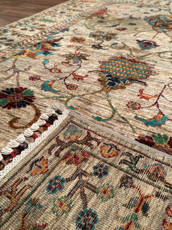 Sultani Binbirgece Original Hand-Woven Beige Vegetable Dyed Wool Carpet 126x188 2.37 Square Meters - 4x6 ft