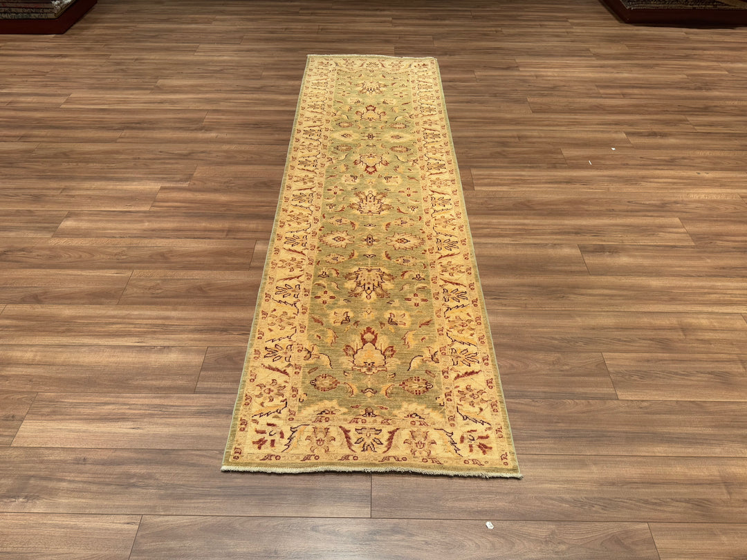 Uşak Original Hand Woven Beige Vegetable Dyed Wool Carpet 0.88x291 2.56 Square Meters - 2x10 ft