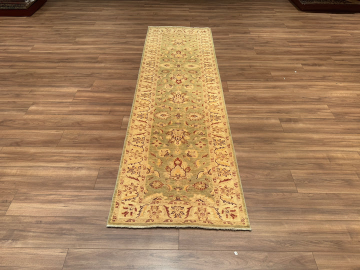 Uşak Original Hand Woven Beige Vegetable Dyed Wool Carpet 0.88x291 2.56 Square Meters - 2x10 ft