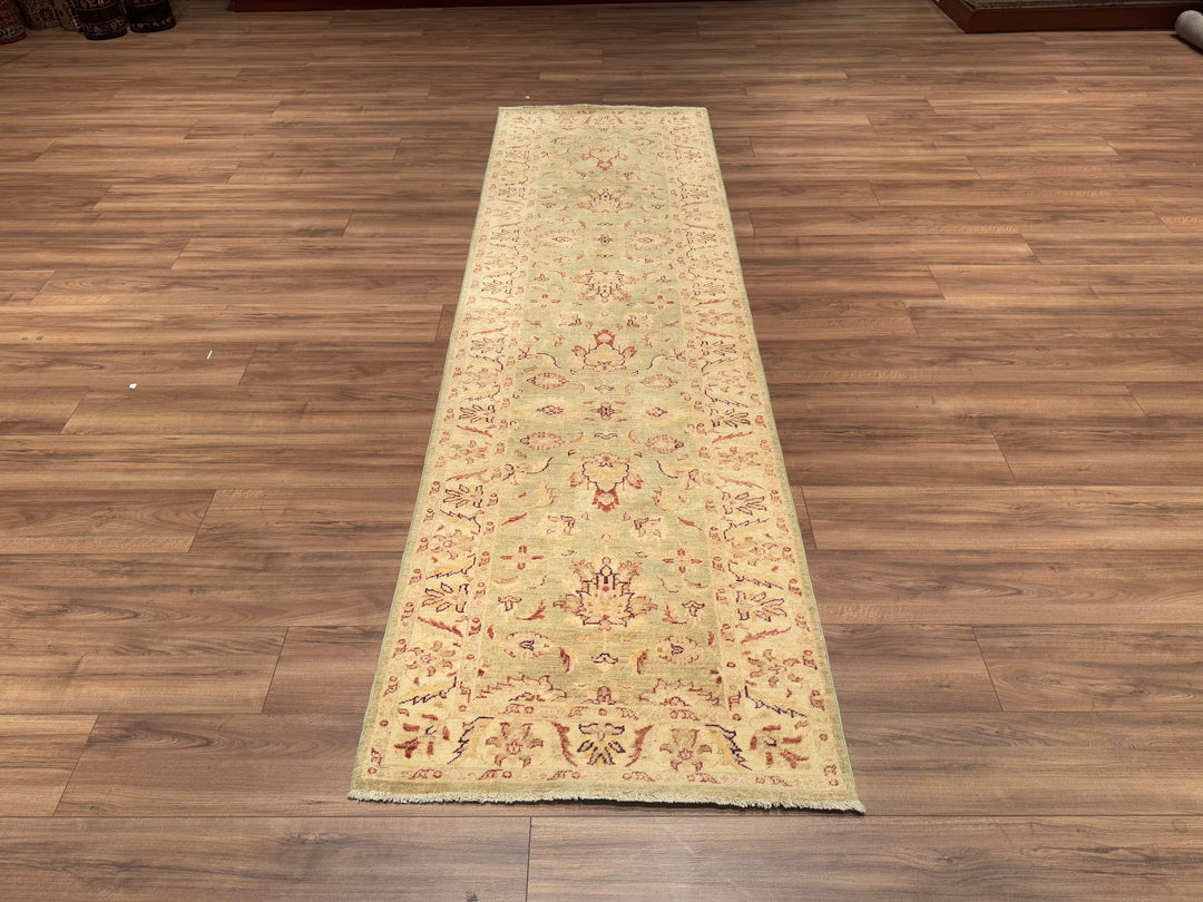 Uşak Original Hand Woven Beige Vegetable Dyed Wool Carpet 0.88x291 2.56 Square Meters - 2x10 ft