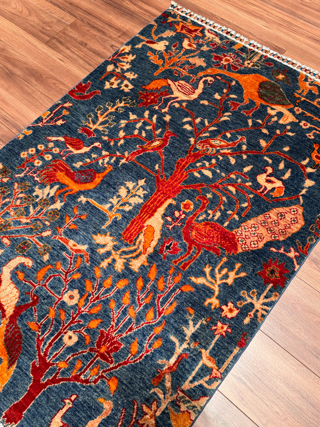 Kuş Orijinal El Dokuması Mavi Kök Boya Yün Halı 104x149 1.55 Metrekare - 3x5 ft