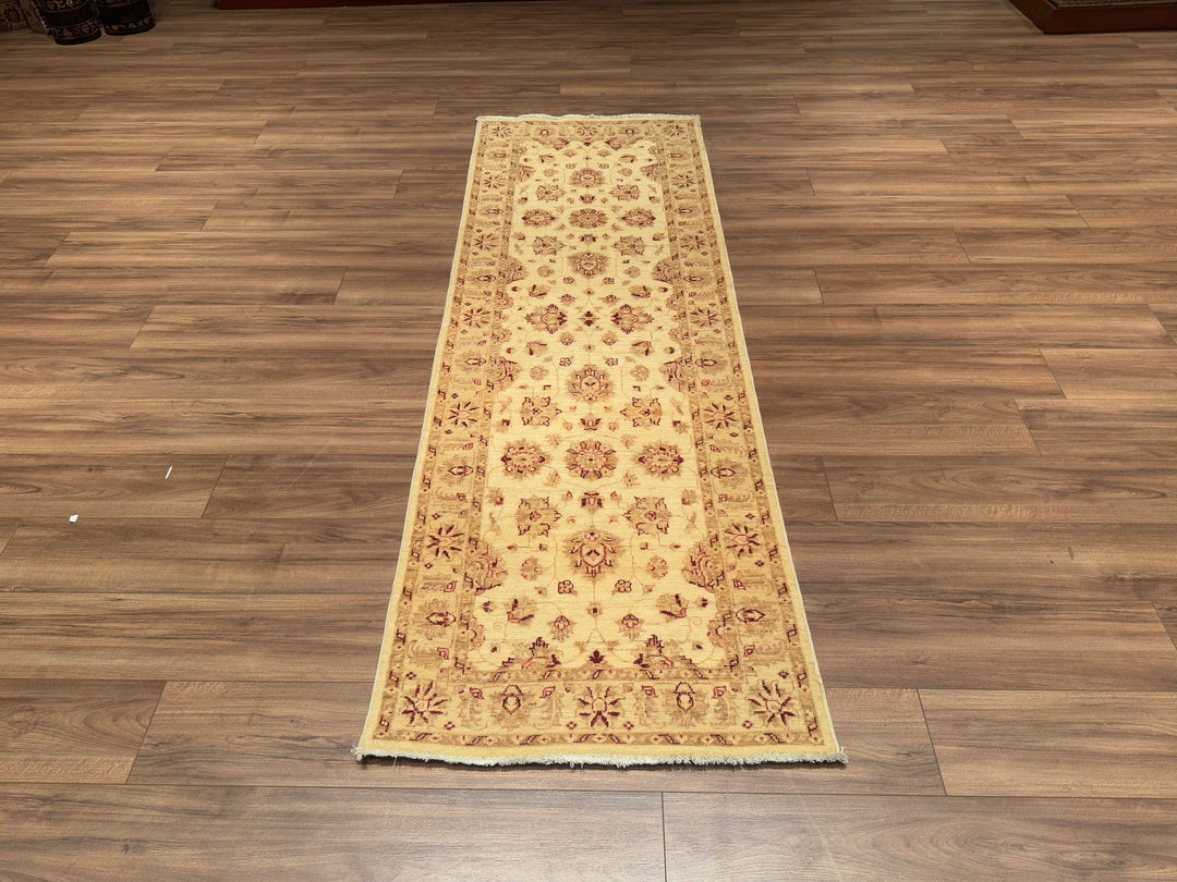 Uşak Original Hand Woven Runner Beige Vegetable Dyed Wool Carpet 0.82x244 2 Square Meters - 2x8 ft