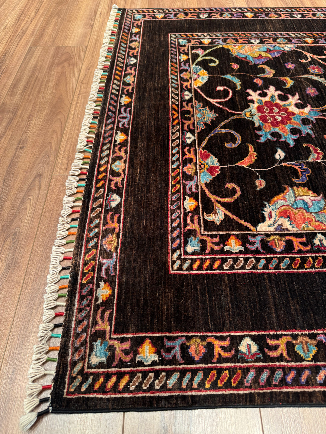 Sultani Binbirgece Original Hand-Woven Black Vegetable Dyed Wool Carpet 130x181 2.35 Square Meters - 3x5 ft