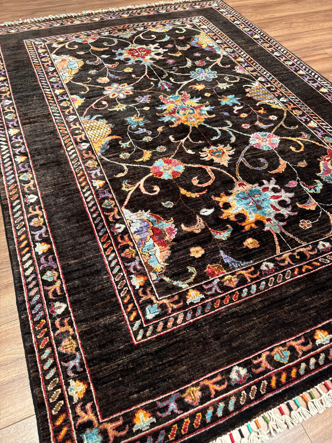 Sultani Binbirgece Original Hand-Woven Black Vegetable Dyed Wool Carpet 130x181 2.35 Square Meters - 3x5 ft