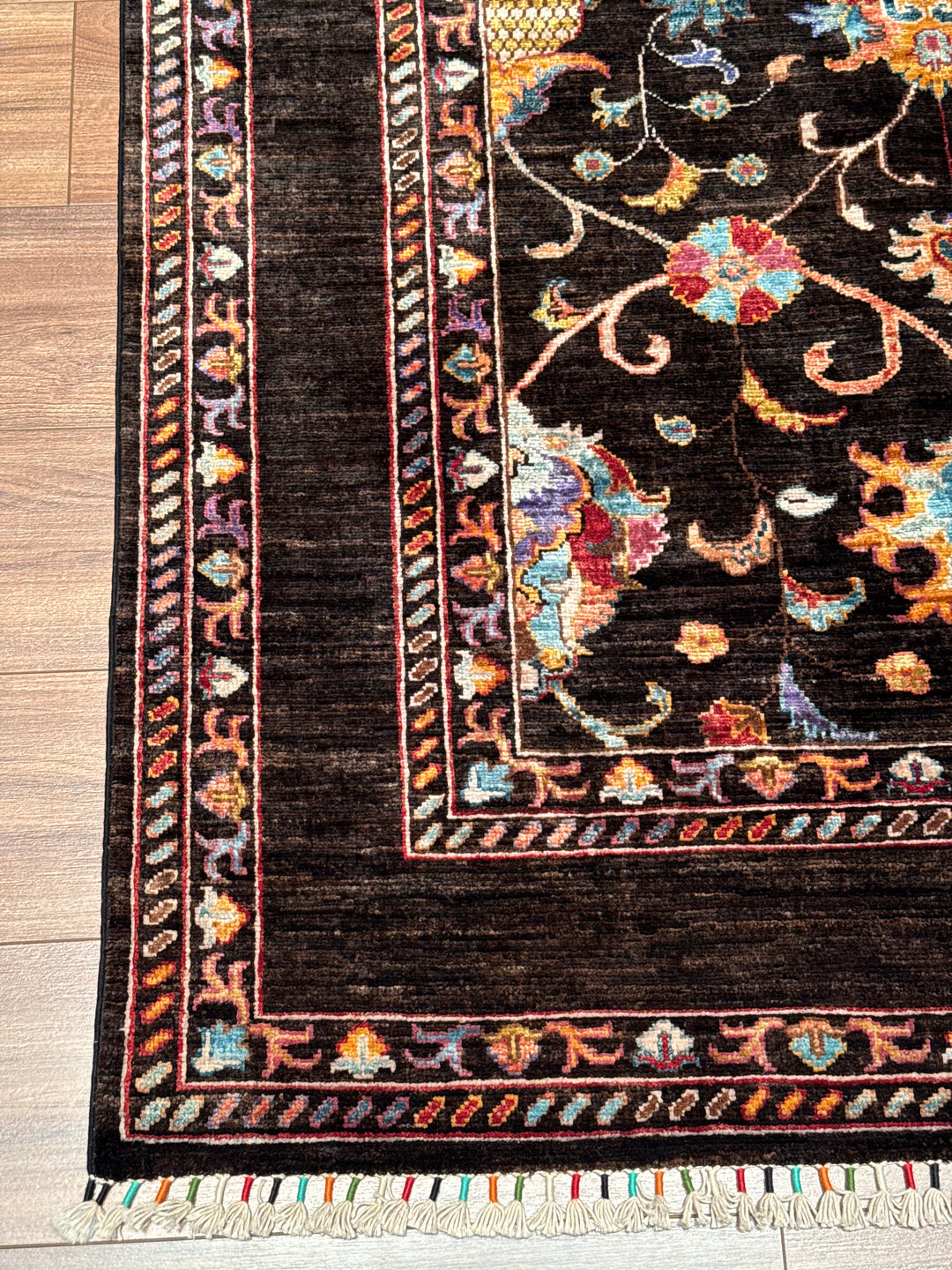 Sultani Binbirgece Original Hand-Woven Black Vegetable Dyed Wool Carpet 130x181 2.35 Square Meters - 3x5 ft