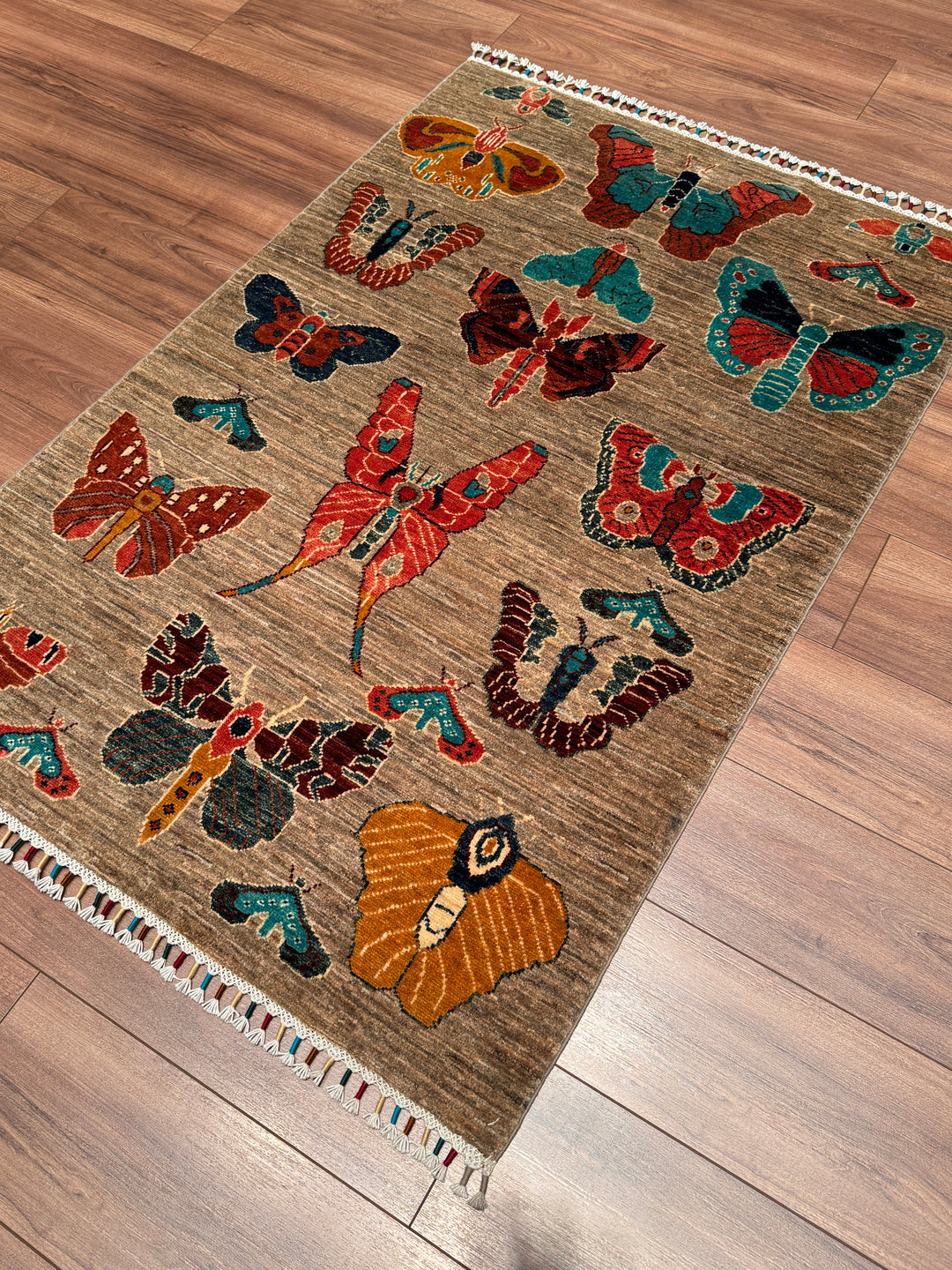 Kelebek Orijinal El Dokuması Vizon Kök Boya Yün Halı 0.98x144 1.41 Metrekare - 3x5 ft