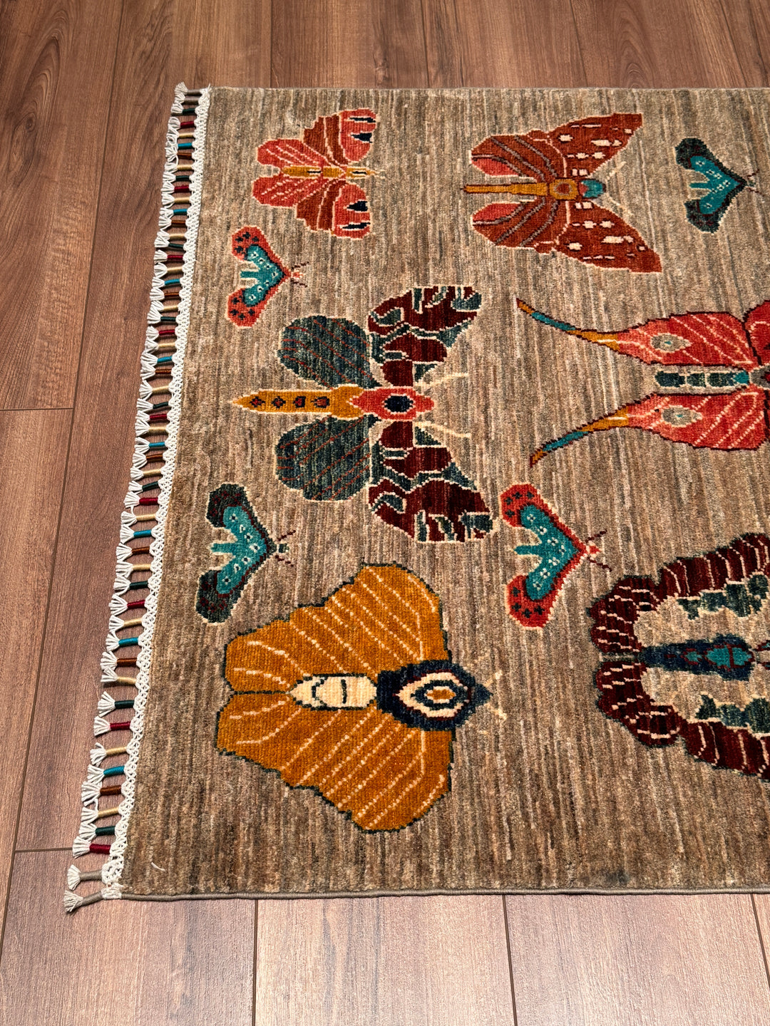 Kelebek Orijinal El Dokuması Vizon Kök Boya Yün Halı 0.98x144 1.41 Metrekare - 3x5 ft