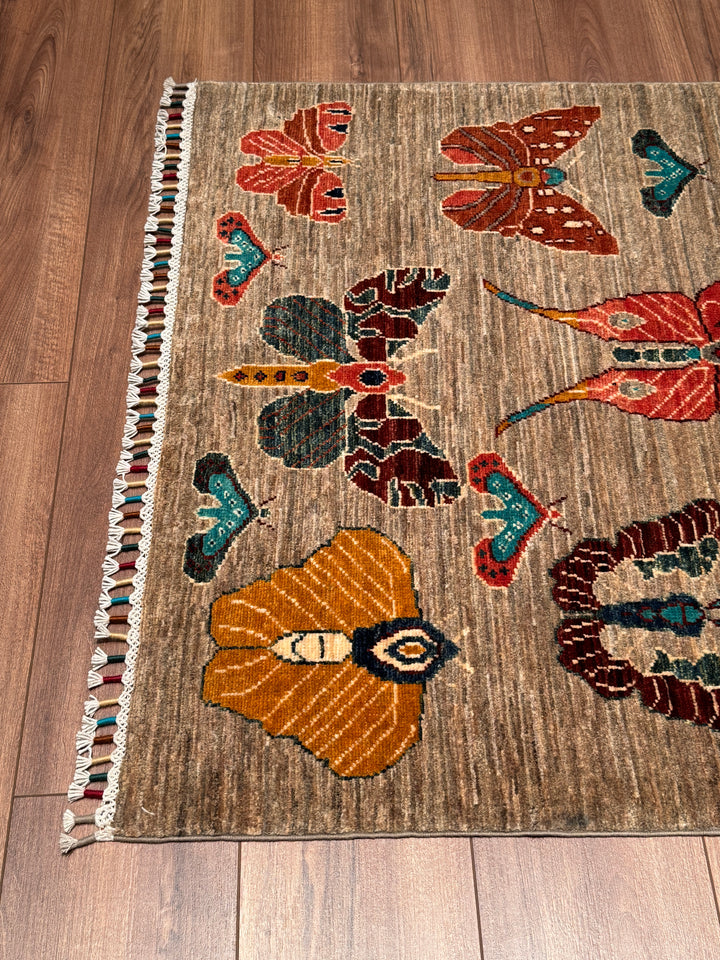 Kelebek Orijinal El Dokuması Vizon Kök Boya Yün Halı 0.98x144 1.41 Metrekare - 3x5 ft