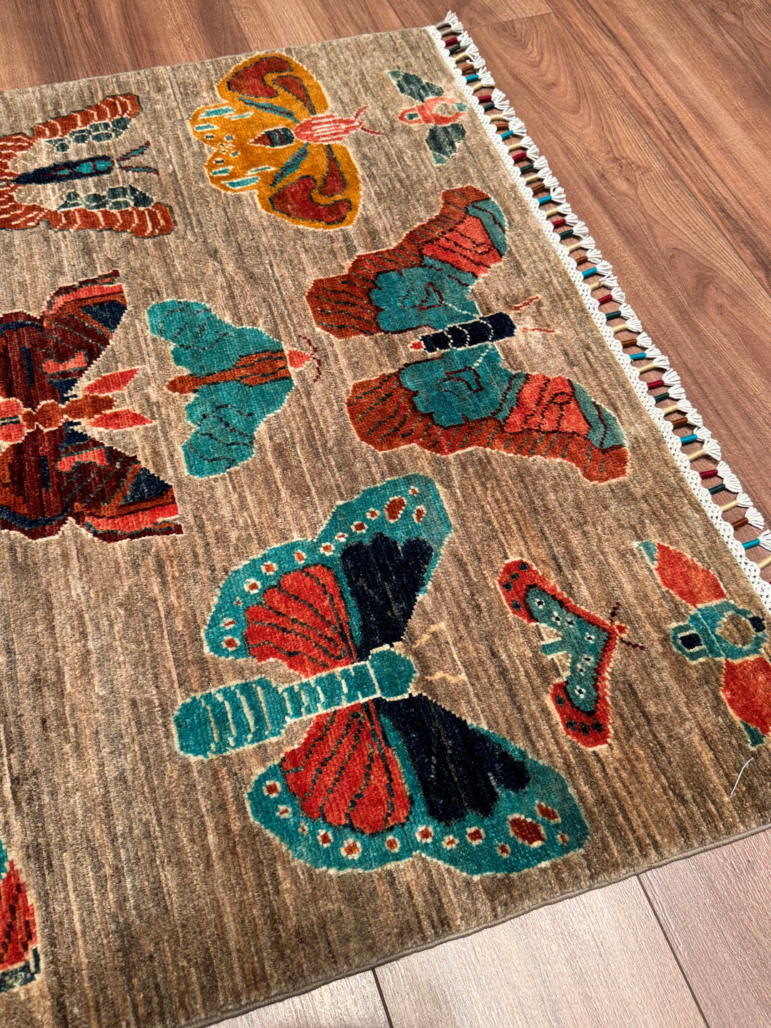 Kelebek Orijinal El Dokuması Vizon Kök Boya Yün Halı 0.98x144 1.41 Metrekare - 3x5 ft