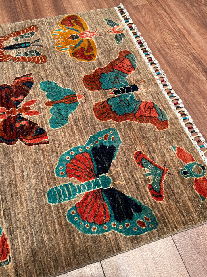 Kelebek Orijinal El Dokuması Vizon Kök Boya Yün Halı 0.98x144 1.41 Metrekare - 3x5 ft