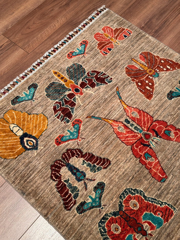 Kelebek Orijinal El Dokuması Vizon Kök Boya Yün Halı 0.98x144 1.41 Metrekare - 3x5 ft