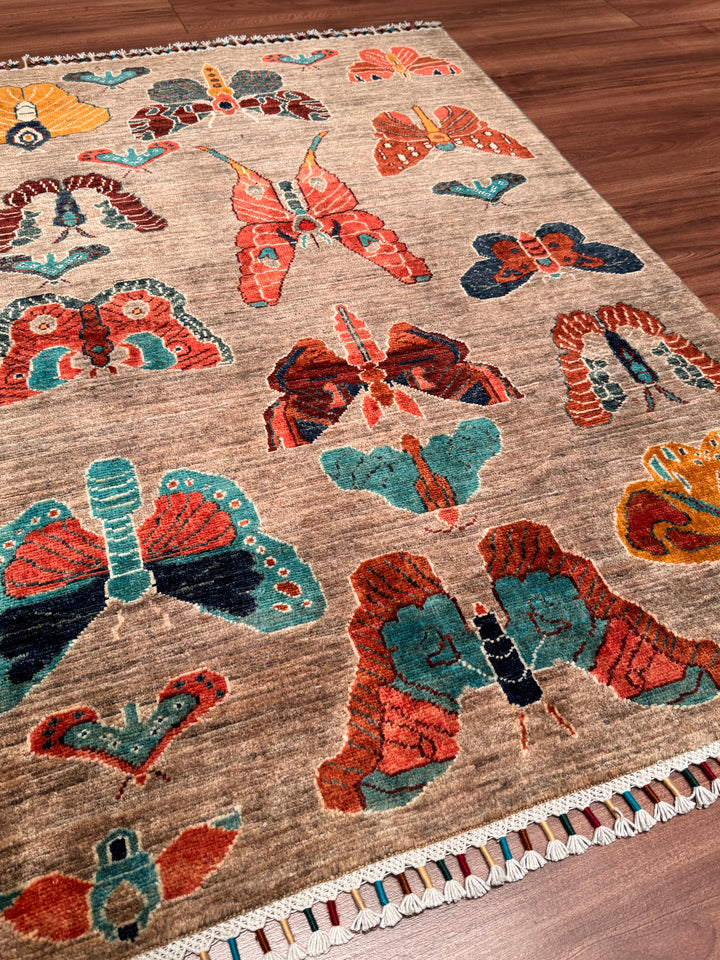 Kelebek Orijinal El Dokuması Vizon Kök Boya Yün Halı 0.98x144 1.41 Metrekare - 3x5 ft