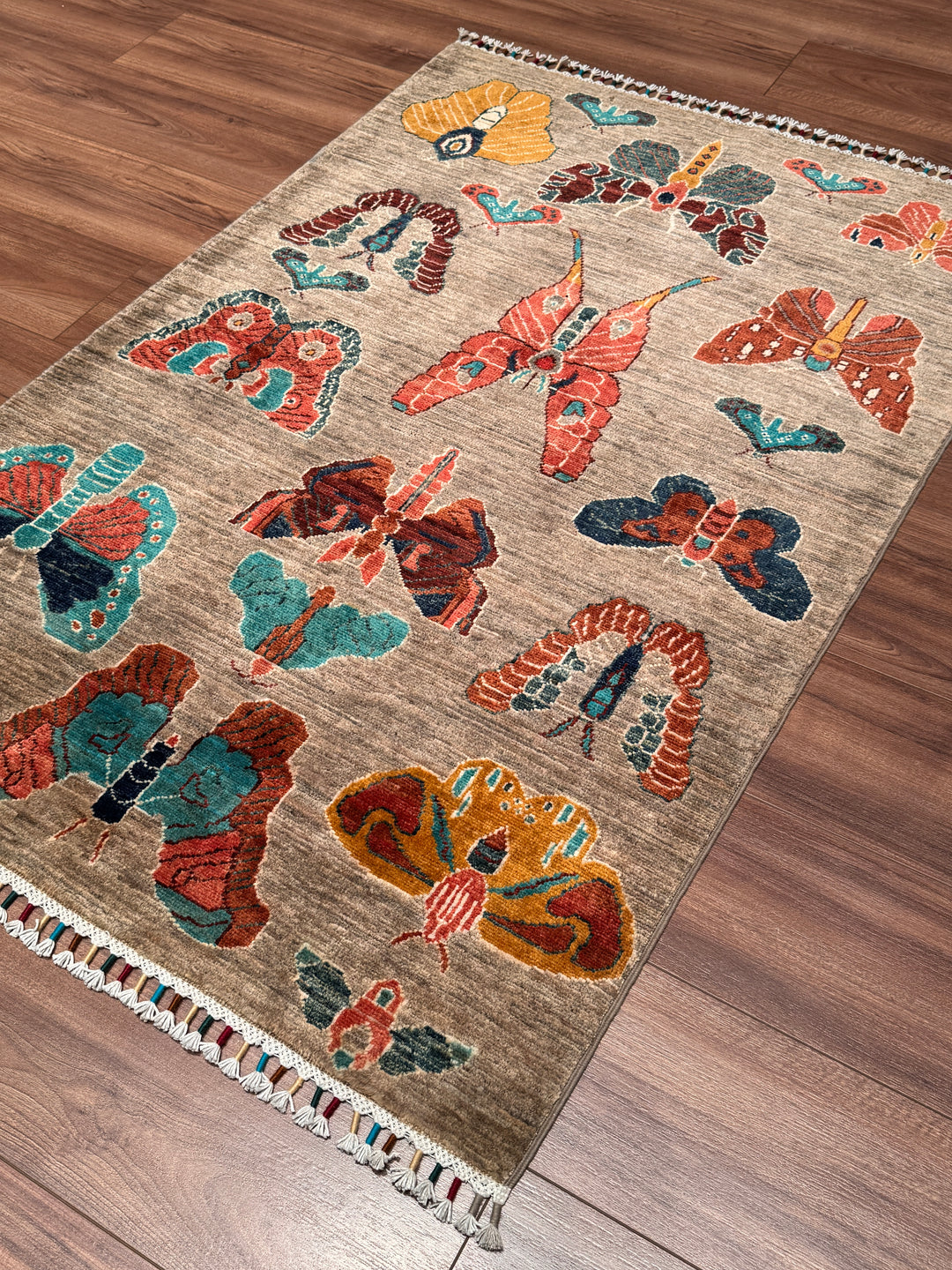 Kelebek Orijinal El Dokuması Vizon Kök Boya Yün Halı 0.98x144 1.41 Metrekare - 3x5 ft