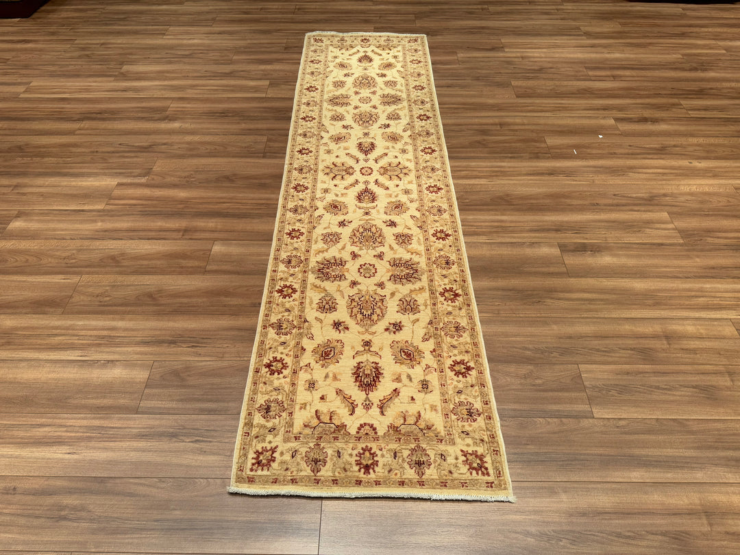 Uşak Original Hand Woven Runner Cream Vegetable Dyed Wool Carpet 0.77x297 2.29 Square Meters - 2x10 ft