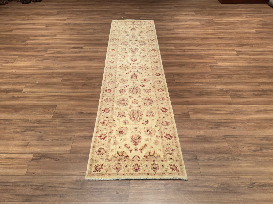 Uşak Original Hand Woven Runner Cream Vegetable Dyed Wool Carpet 0.77x297 2.29 Square Meters - 2x10 ft