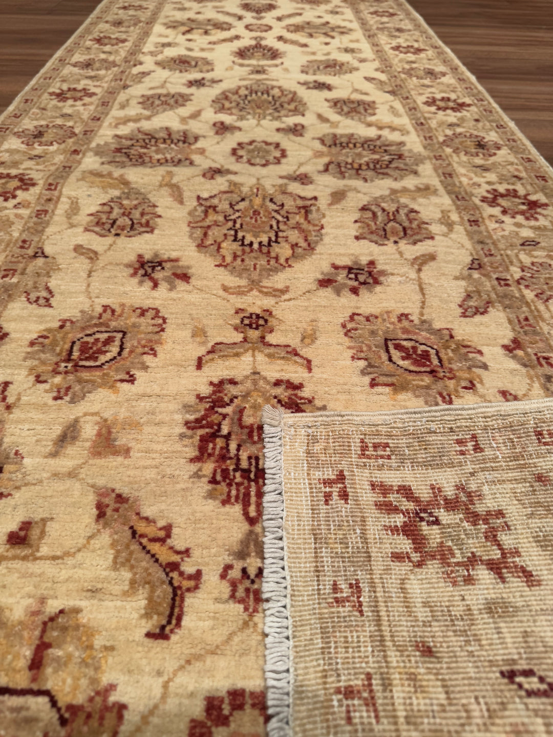 Uşak Original Hand Woven Runner Cream Vegetable Dyed Wool Carpet 0.77x297 2.29 Square Meters - 2x10 ft