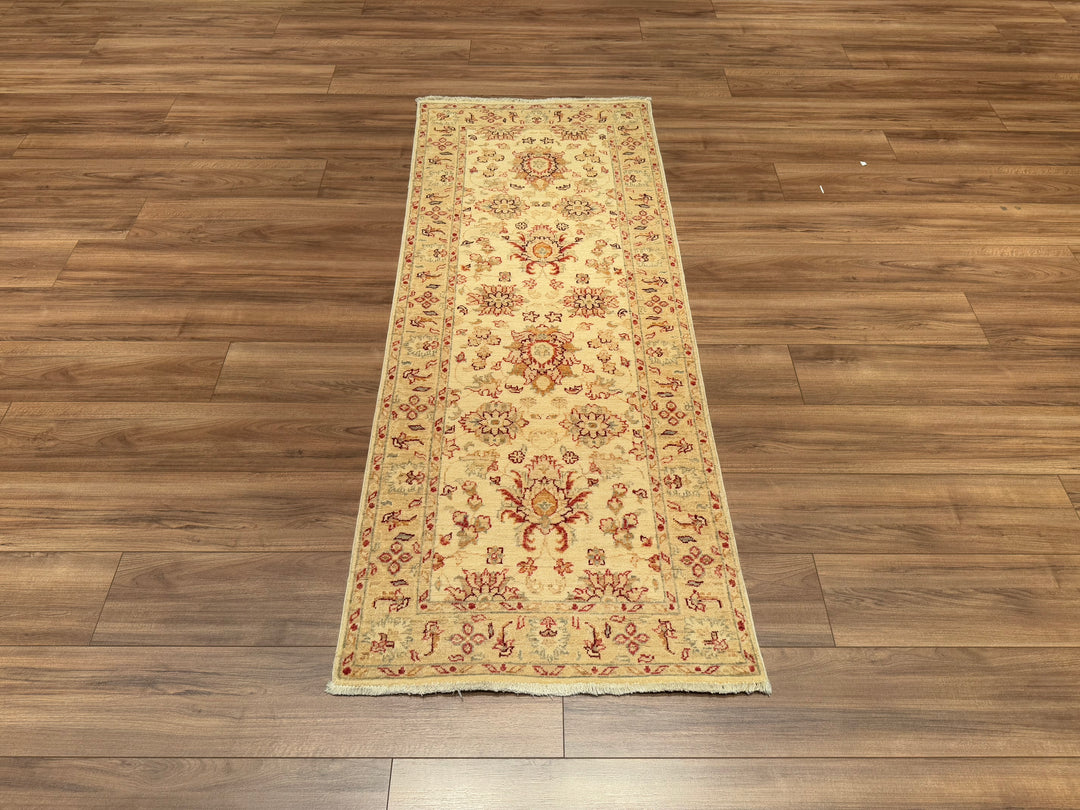 Uşak Original Hand Woven Runner Cream Vegetable Dyed Wool Carpet 0.77x194 1.49 Square Meters - 2x6 ft