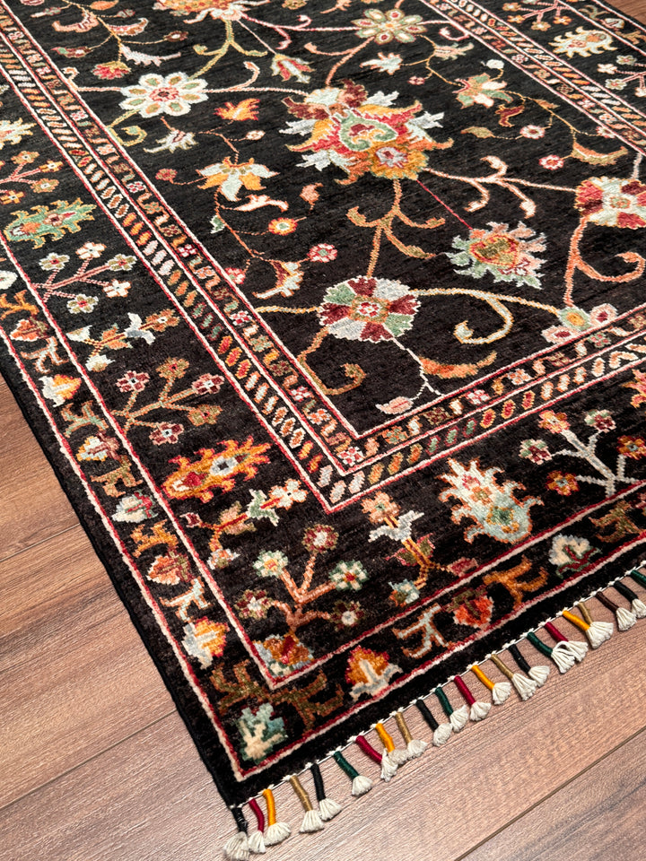 Sultani Binbirgece Orijinal El Dokuması Siyah Kök Boya Yün Halı 101x155 1.57 Metrekare - 3x5 ft