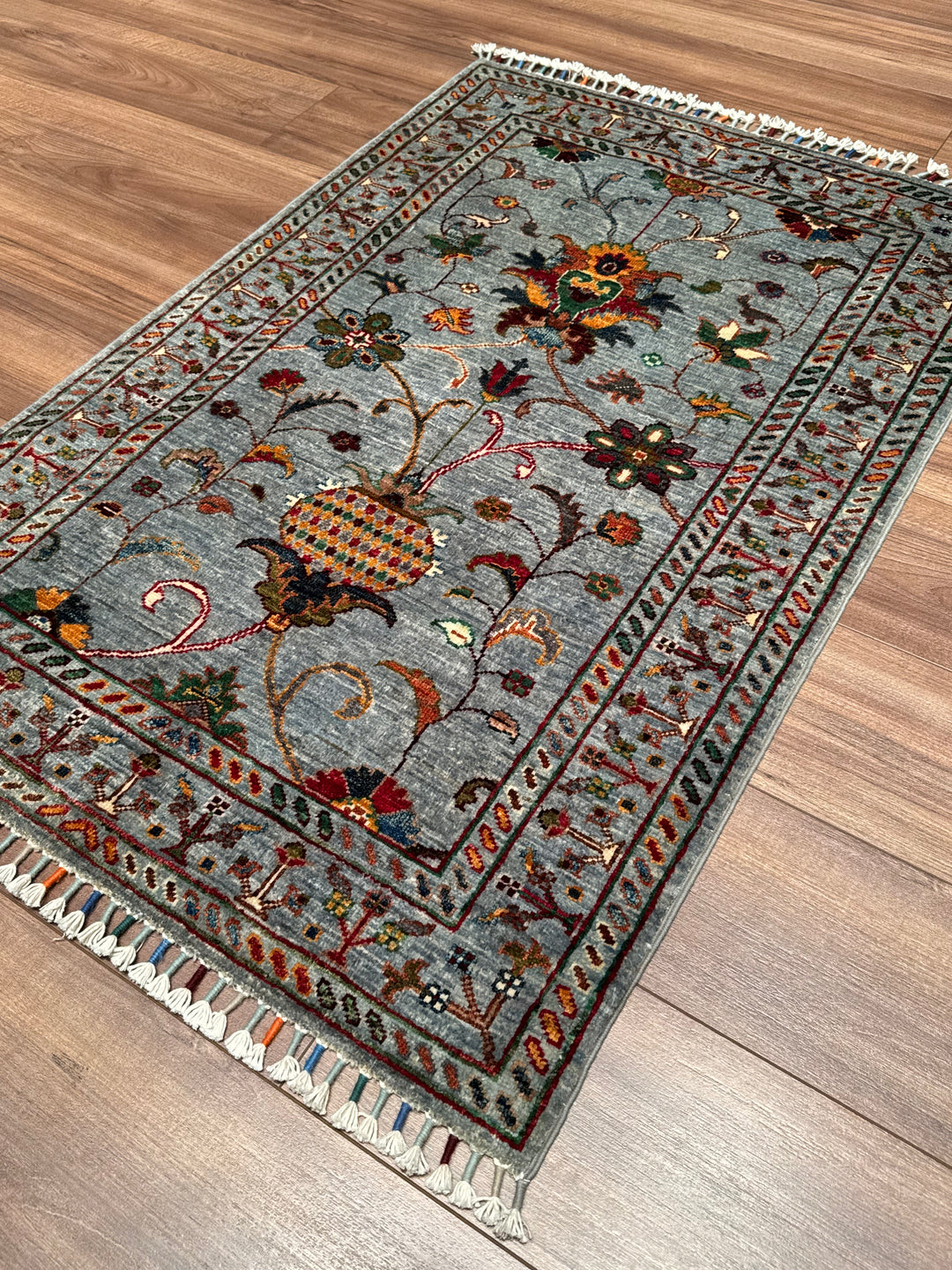 Sultani Binbirgece Orijinal El Dokuması Gri Kök Boya Yün Halı 0.85x127 1.08 Metrekare - 3x4 ft