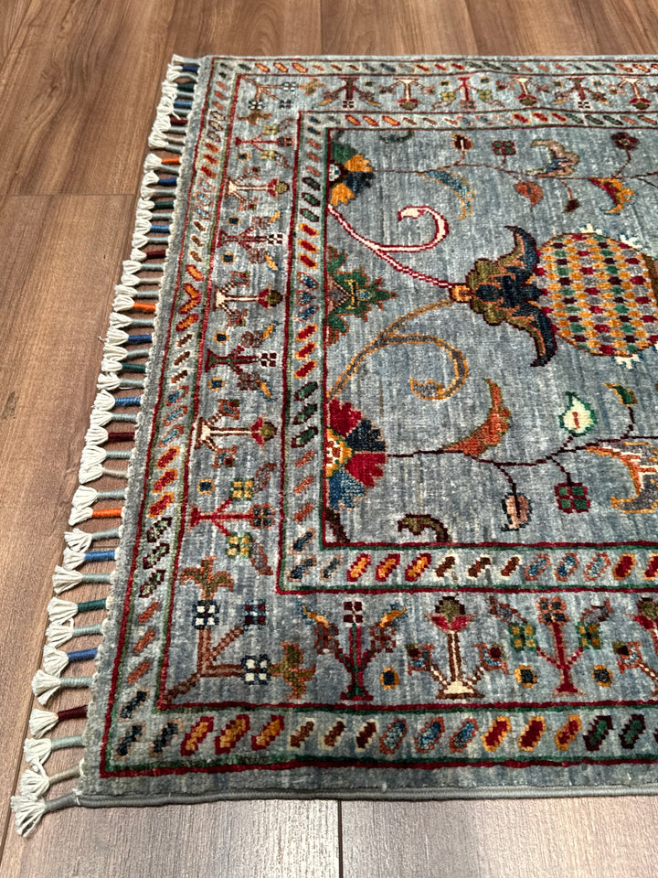 Sultani Binbirgece Orijinal El Dokuması Gri Kök Boya Yün Halı 0.85x127 1.08 Metrekare - 3x4 ft