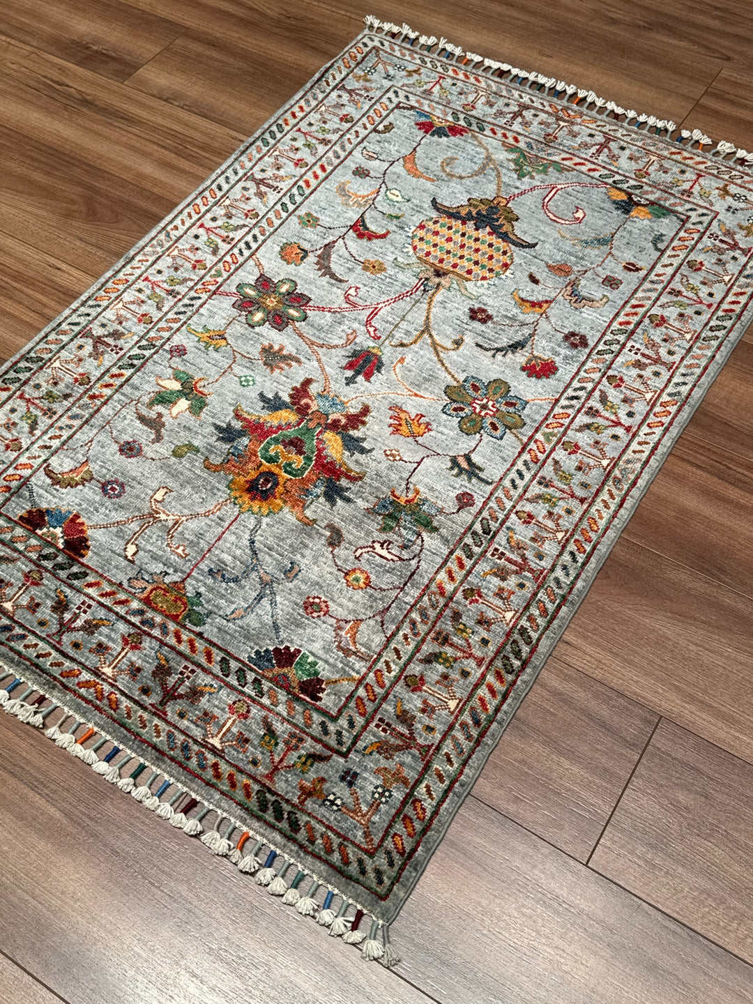 Sultani Binbirgece Orijinal El Dokuması Gri Kök Boya Yün Halı 0.85x127 1.08 Metrekare - 3x4 ft