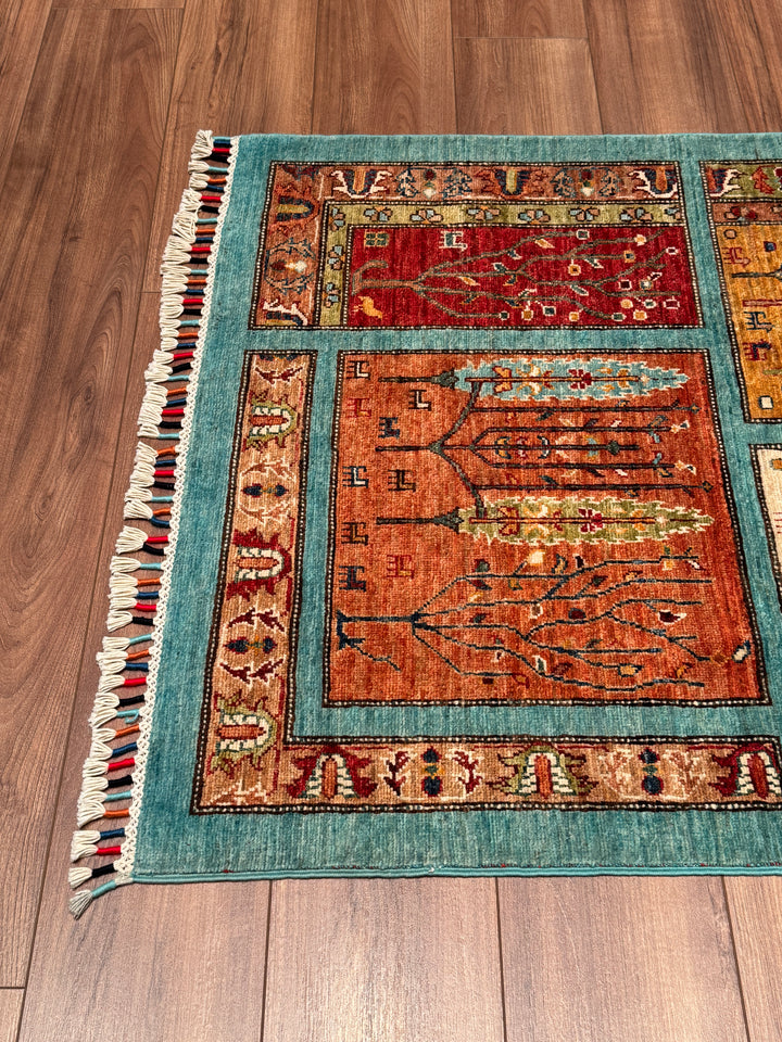 Turkuaz Bahtiyari Orijinal Kök Boya El Dokuması Yün Halı 0.99x150 1.49 Metrekare - 3x5 ft